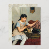 Mädchen mit Kittens in Basket von Albert Anker Postkarte (Vorne/Hinten)