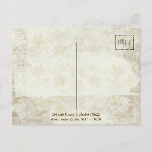 Mädchen mit Kittens in Basket von Albert Anker Postkarte (Rückseite)
