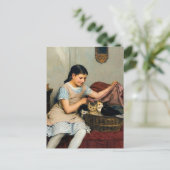 Mädchen mit Kittens in Basket von Albert Anker Postkarte (Stehend Vorderseite)