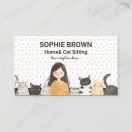 Mädchen mit Kittens Wasserfarbkatze und Zuhause Si Visitenkarte