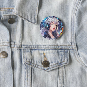 Mädchen mit Kopfhörern Button