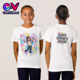Mädchen mit Kopfhörern, das selbstbewusst und ents T-Shirt