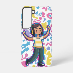 Mädchen mit Kopfhörern, die selbstbewusst spielen Samsung Galaxy Hülle