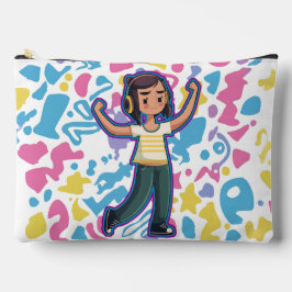 Mädchen mit Kopfhörern, die selbstbewusst spielen  Zubehörtasche