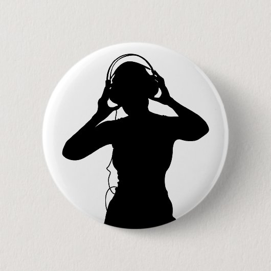 Mädchen mit Kopfhörern in der Silhouette Button (Vorderseite)