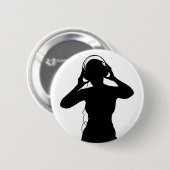 Mädchen mit Kopfhörern in der Silhouette Button (Vorne & Hinten)