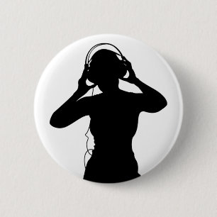 Mädchen mit Kopfhörern in der Silhouette Button