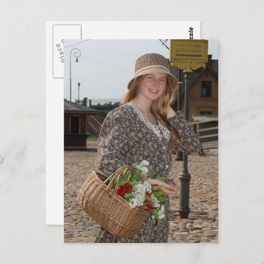 Mädchen mit Korb von Blume Postkarte (Vorne/Hinten)