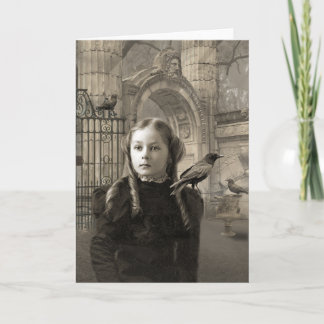Mädchen mit Krähe und Bogen Karte