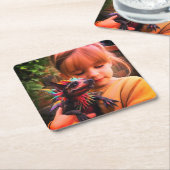 Mädchen mit Kreatur Rechteckiger Pappuntersetzer (angewinkelt)