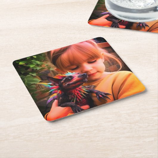 Mädchen mit Kreatur Rechteckiger Pappuntersetzer (angewinkelt)