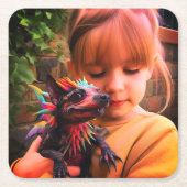 Mädchen mit Kreatur Rechteckiger Pappuntersetzer (Vorderseite)
