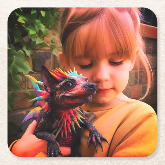 Mädchen mit Kreatur Rechteckiger Pappuntersetzer (Vorderseite)