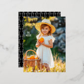 Mädchen mit Kürbiskörbchen Halloween Folie Einladungspostkarte (Vorderseite/Rückseite)