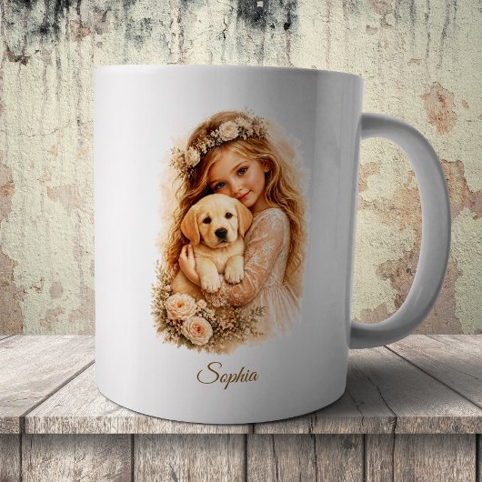 Mädchen mit Labrador-Welpe Kaffeetasse