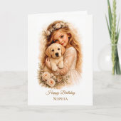 Mädchen mit Labrador-Welpe Karte (Vorderseite)