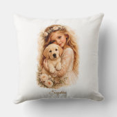 Mädchen mit Labrador-Welpe Kissen (Rückseite)