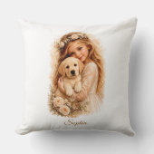 Mädchen mit Labrador-Welpe Kissen (Vorderseite)