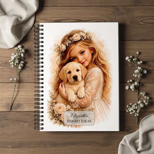 Mädchen mit Labrador-Welpe Notizblock