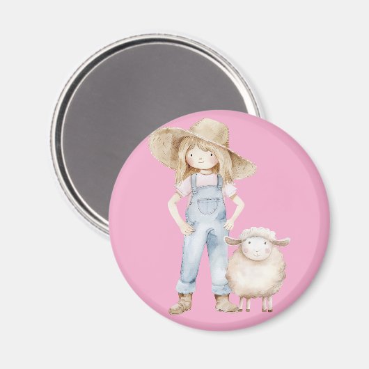 Mädchen mit Lamm Magnet (Vorderseite/Rückseite)