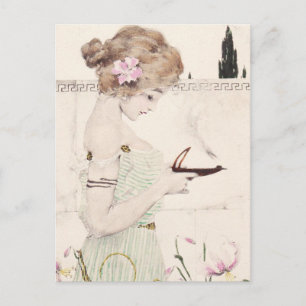 Mädchen mit Lampe Jugendstil Postkarte