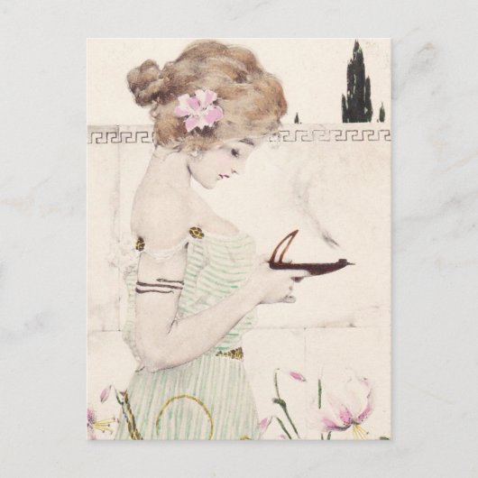 Mädchen mit Lampe Jugendstil Postkarte (Vorderseite)