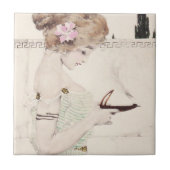 Mädchen mit Lampen-Kunst Nouveau Fliese (Vorderseite)