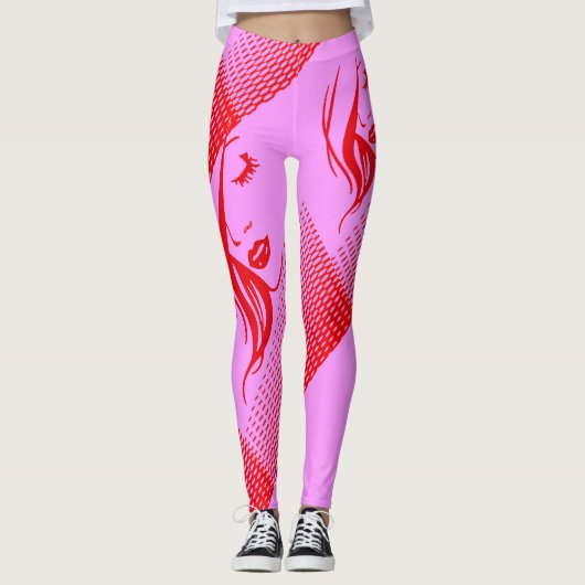 Mädchen mit langem Haar auf rosa mit Rot Leggings (Vorderseite)