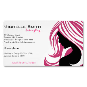 Mädchen mit langen rosa Haaren Friseursalon Schönh Magnetische Visitenkarte