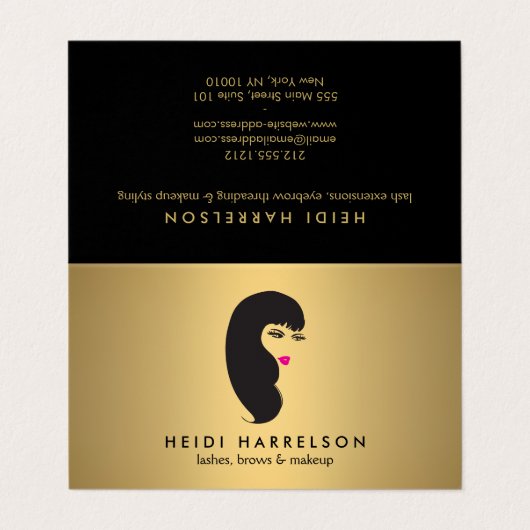 Mädchen mit Lashes Imitate Gold Aftercare Visitenkarten (Außenseite Aufgefaltet)