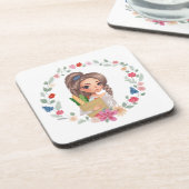 Mädchen mit Lebensmitteln Getränkeuntersetzer (Linke Seite)