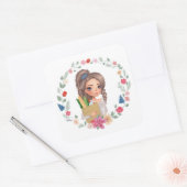 Mädchen mit Lebensmitteln Quadratischer Aufkleber (Umschlag)