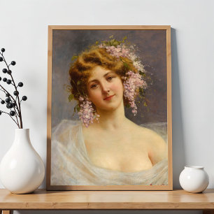 Mädchen mit Lilacs, Achille Beltrame Art Poster