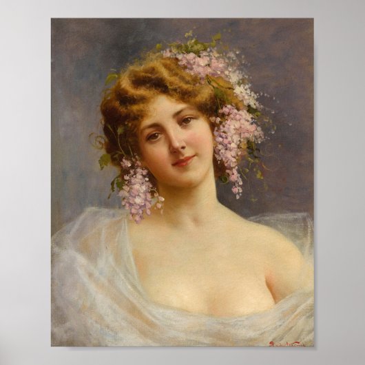 Mädchen mit Lilacs, Achille Beltrame Art Poster (Vorne)