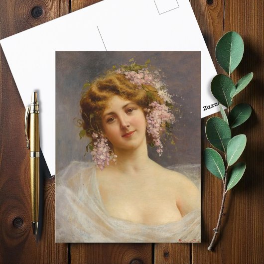 Mädchen mit Lilacs, Achille Beltrame Art Postkarte