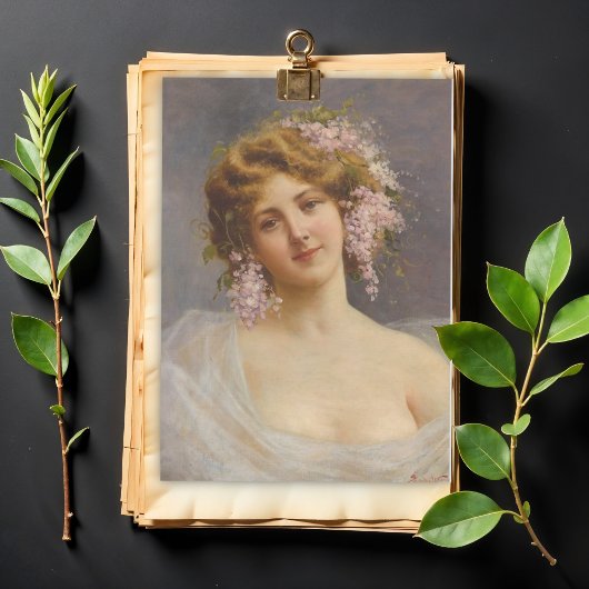 Mädchen mit Lilacs, Achille Beltrame Art Seidenpapier