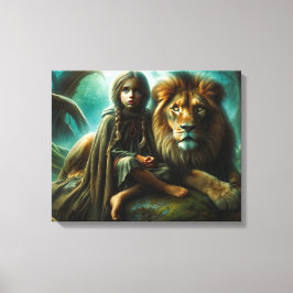 Mädchen mit Löwe Leinwanddruck