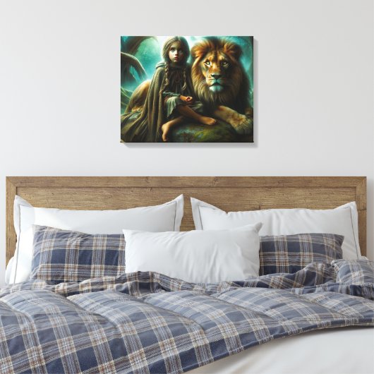 Mädchen mit Löwe Leinwanddruck (Insitu (Schlafzimmer))