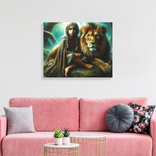 Mädchen mit Löwe Leinwanddruck (Insitu (Wohnzimmer))