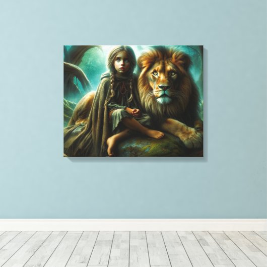 Mädchen mit Löwe Leinwanddruck (Insitu (Holzboden))