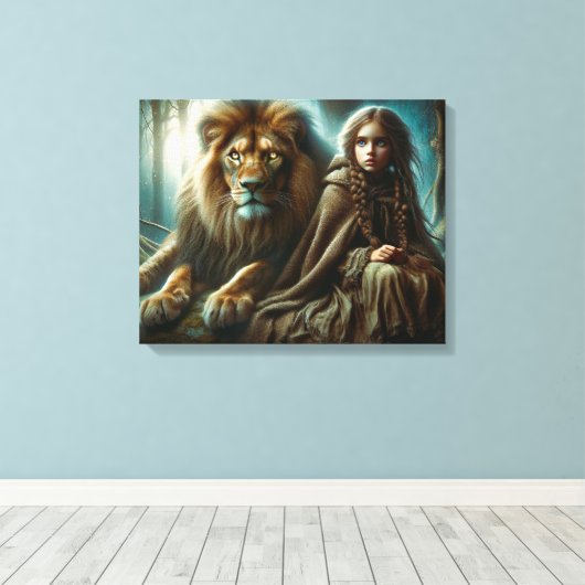 Mädchen mit Löwe Leinwanddruck (Insitu (Holzboden))