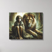 Mädchen mit Löwe Leinwanddruck (Vorderseite)