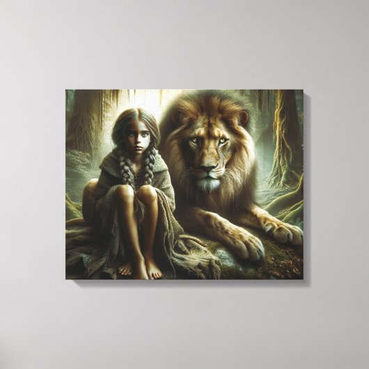 Mädchen mit Löwe Leinwanddruck (Vorderseite)