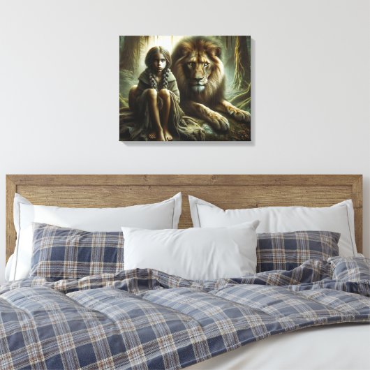 Mädchen mit Löwe Leinwanddruck (Insitu (Schlafzimmer))