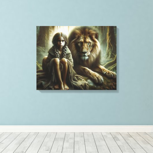 Mädchen mit Löwe Leinwanddruck (Insitu (Holzboden))