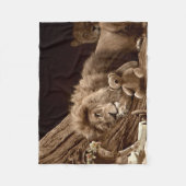 Mädchen mit Löwe und Teddy Bär Fleecedecke (Vorderseite)