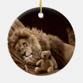 Mädchen mit Löwe und Teddy Bär Keramik Ornament (Hinten)