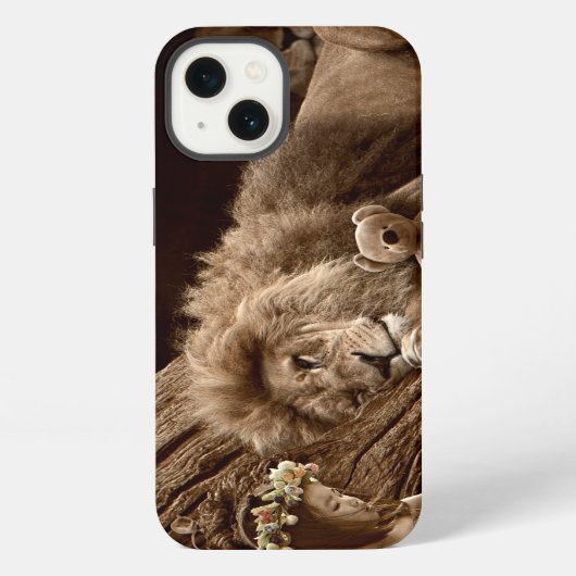 Mädchen mit Löwe und Teddybär iPhone Hülle (Rückseite)