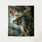 Mädchen mit Löwe Wandteppich (Vorderseite)