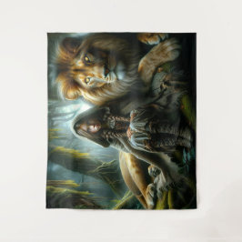 Mädchen mit Löwe Wandteppich